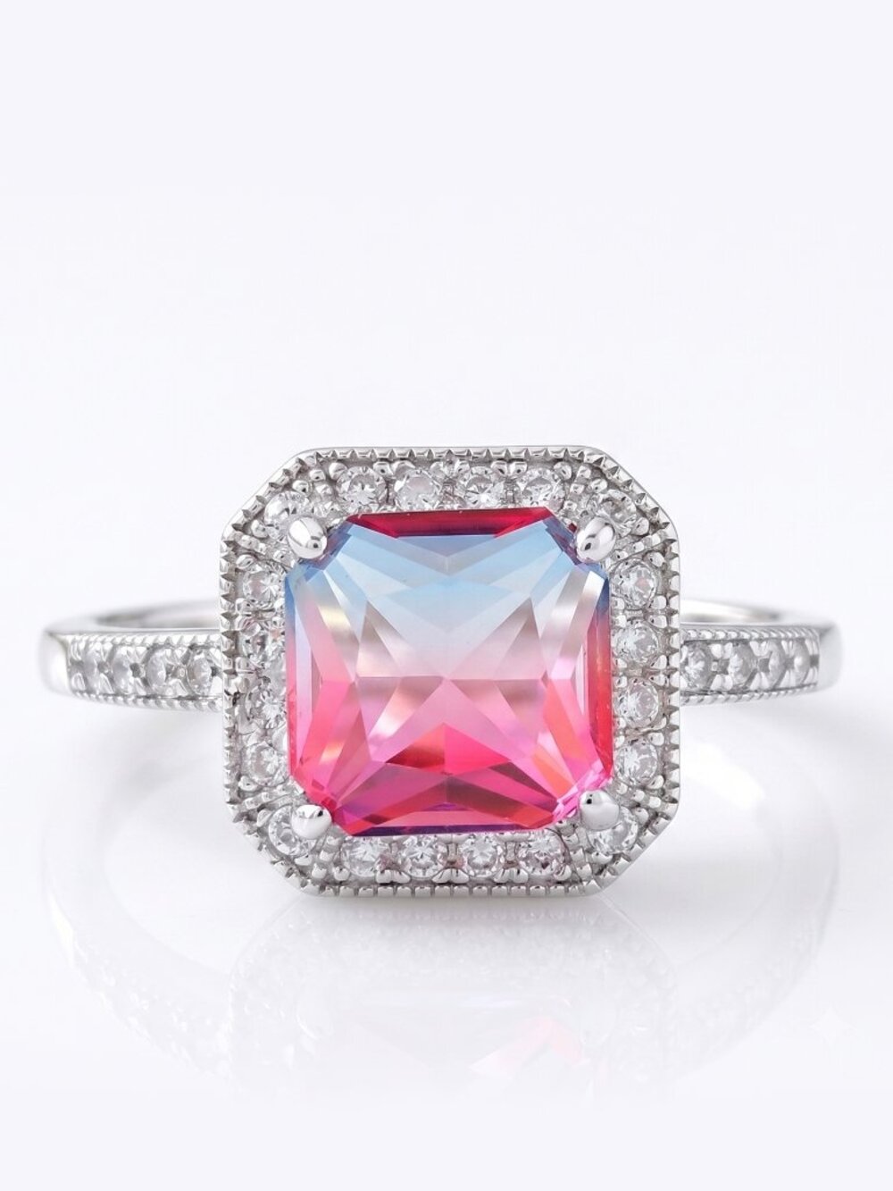 Pink & Blue Tourmaline Ring, 925 Sterling Silver Charmed Aroma Cotton Candy